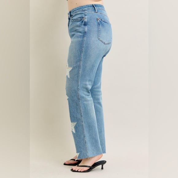 NWT Judy Blue High Waist Rigid Magic Star Destroyed 90s Straight Leg Jeans - Picture 13 of 16